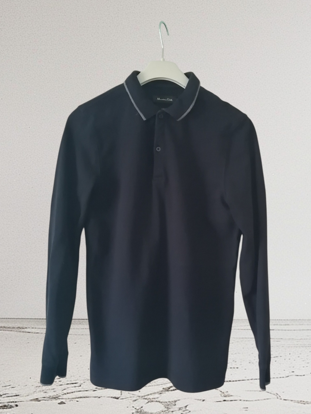Massimo Dutti  Long-Sleeve Polo with Gray Trim S